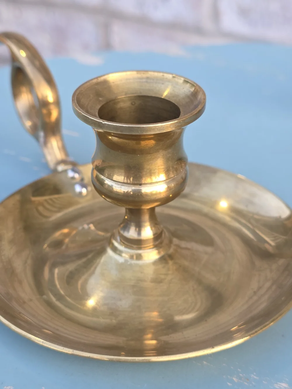 Vintage Brass Chamberstick Candle Holders Pair Finger Loop
